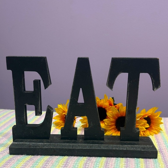 NWT Farmhouse Style Wooden Distressed Large Black 'EAT' Decorative Sign 8" Tall! - Picture 1 of 11